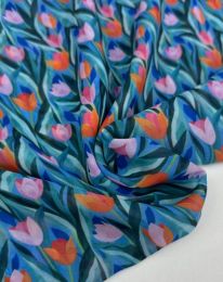 Ткань шифон «Винди» принт весенний (зелёный)