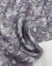 Ткань органза  тенсел-шелк принт d4 выбеленный лиловый