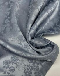 Ткань шелк жаккард "Розы" серо-голубой