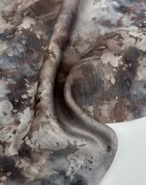 Ткань органза  тенсел-шелк принт d3 серо-бежевый