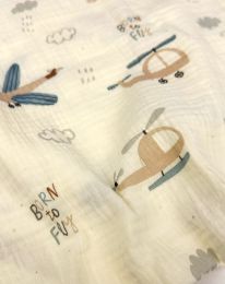 Ткань муслин принт  D29 сливочный