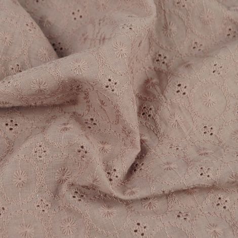 Ткань хлопок вышивка капучино с розовым оттенком