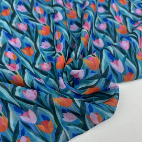 Ткань шифон «Винди» принт весенний (зелёный)