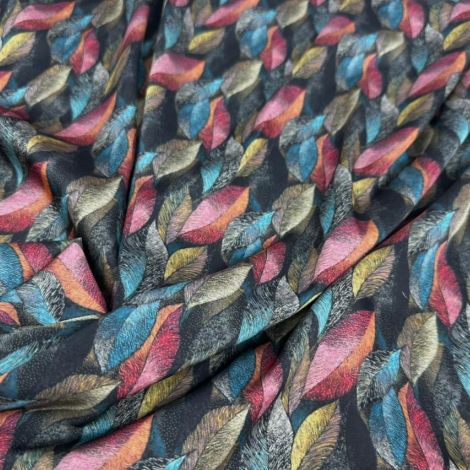 Ткань шелк принт "листья" d1 черный
