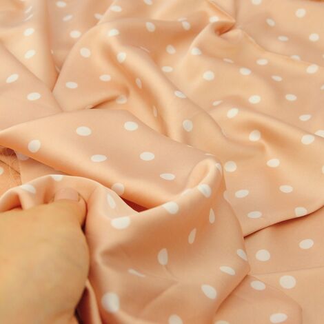Ткань шелк Армани горох бежево-розовый