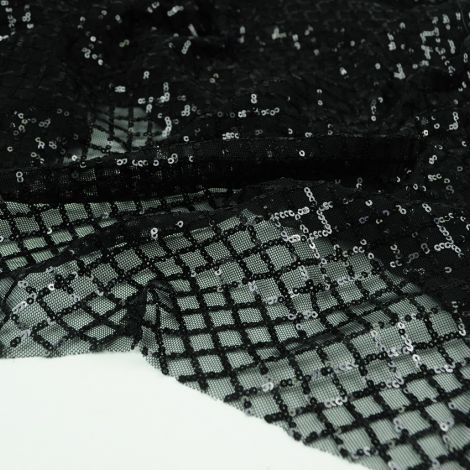 Ткань пайетки "ромб" на сеточке d 2 черный