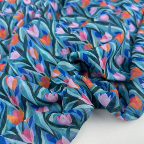 Ткань шифон «Винди» принт весенний (зелёный)