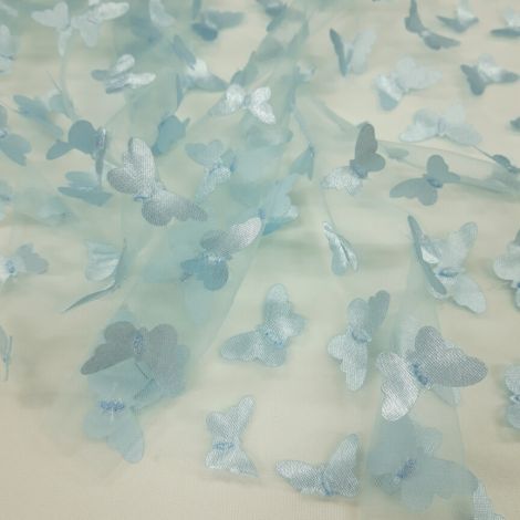 Ткань бабочки на сетке светло-голубой