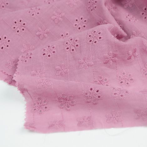 Ткань хлопок вышивка (шитье) «Цветы» грязно-розовый