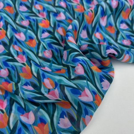 Ткань шифон «Винди» принт весенний (зелёный)