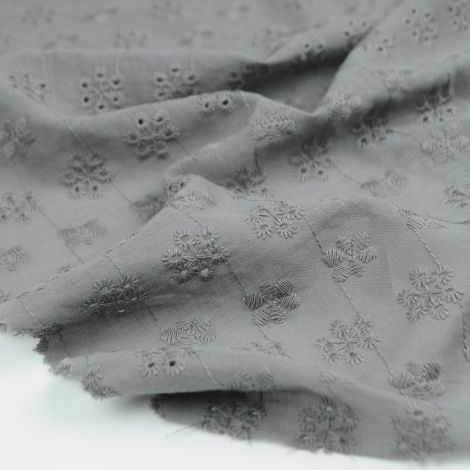 Ткань хлопок вышивка "цветы" темно-серый