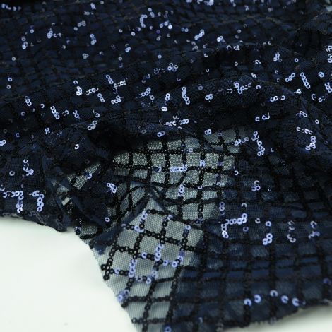 Ткань пайетки "ромб" на сеточке d 2 темно-синий