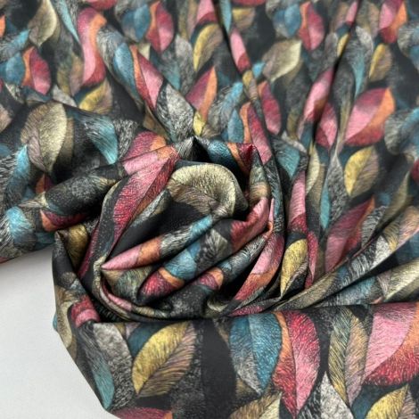 Ткань шелк принт "листья" d1 черный