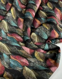 Ткань шелк принт "листья" d1 черный