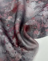 Ткань органза  тенсел-шелк принт d3 серый с розовым оттенком