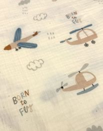 Ткань муслин принт  D29 сливочный