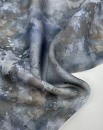Ткань органза  тенсел-шелк принт d3 дымчатый синий