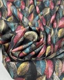 Ткань шелк принт "листья" d1 черный